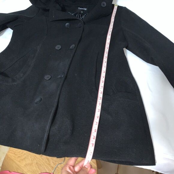 Tanming Womens Notch Lapel Double Breasted Wool Blend Mid Pea Trench Coat XL - Picture 9 of 15